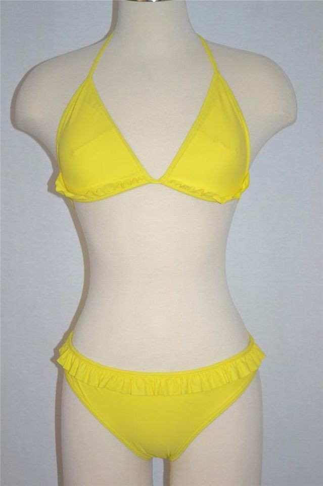   BURBERRY WOMENS TRIANGLE PADDED CUPS RUFFLED BIKINI SWIMSUIT SIZE M