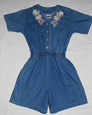 Embellished Romper/Jumper/​Jumpsuit Spot Light Denim Button Front 