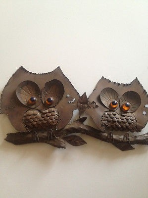 Mid Century Jere Era Vintage Owl Metal Wall Hanging Sculpture