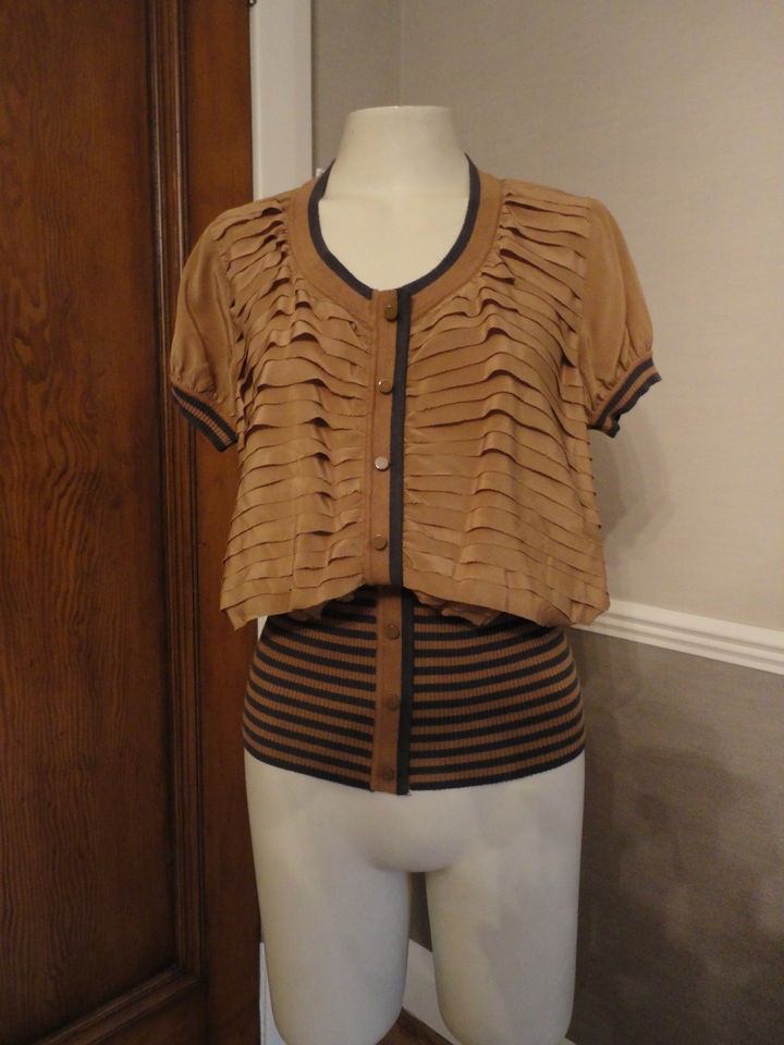 LADIES DESIGNER ADOLFO DOMINGUEZ SILK CARAMEL BLOUSE TOP 12 UK 38EUR 