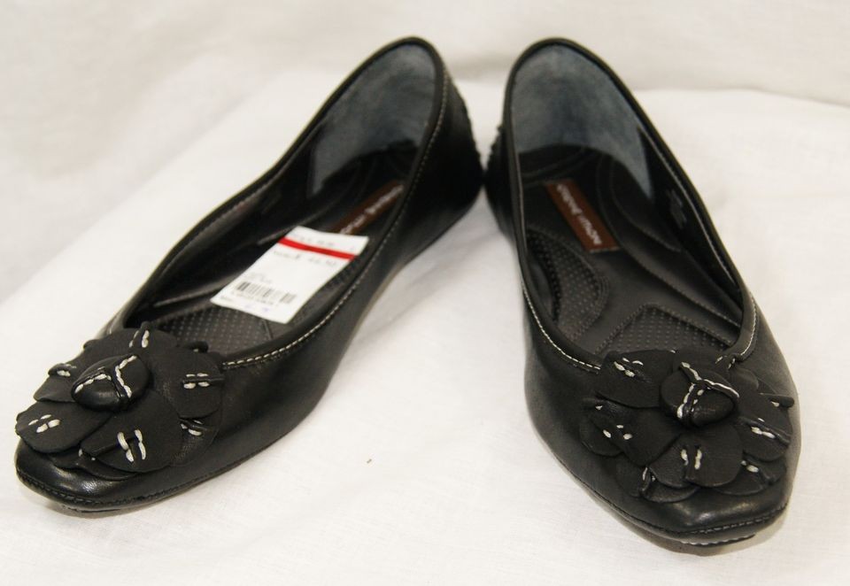 ADRIENNE VITTADINI Trish Black Leather Slip On Ballet Flats   Sz 6.5 M 