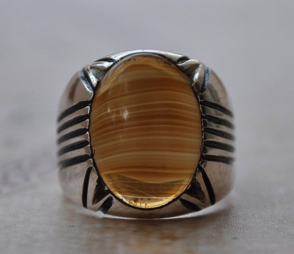 Silver agate aqeeq Men Ring Middle Eastern yemen ​yemeni unique