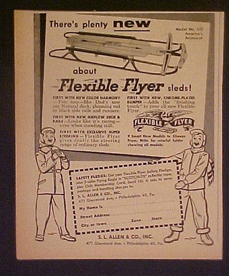   Allen Flexible Flyer Winter Snow Sleds Kids~Boys Antique Toy Promo AD