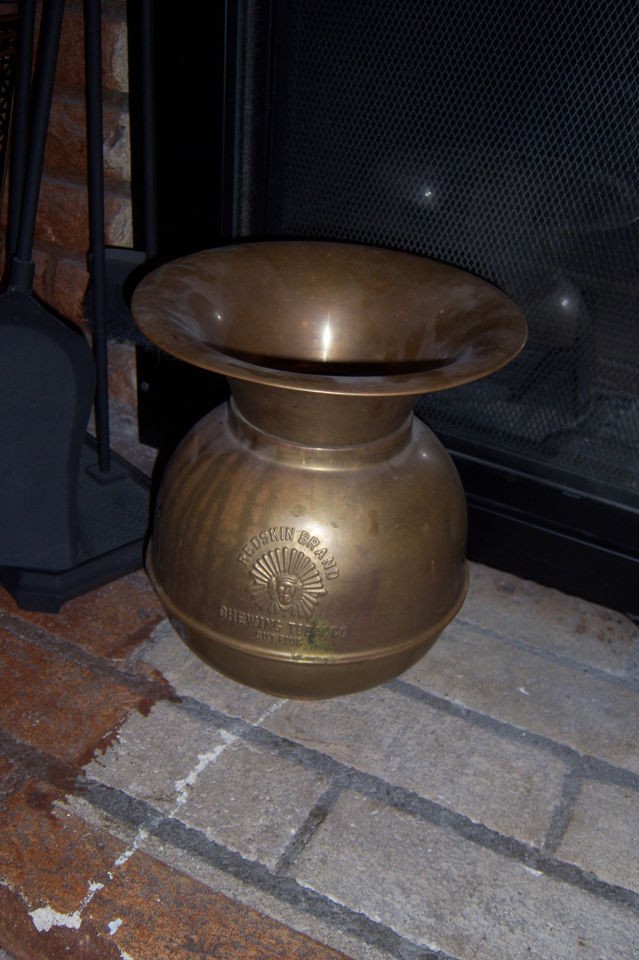 Vintage Redskin Brand Chewing Tobacco Spitoon Brass OLD