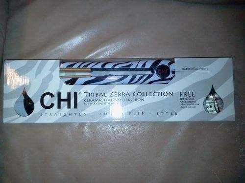 New White CHI Tribal 1 Zebra Ceramic Straightening Iron