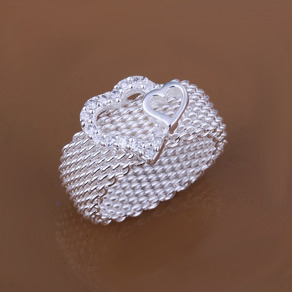 xmaswholesale 925silver fashion with diamond mesh heart ring JR052 