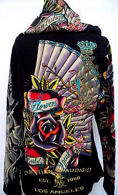 CHRISTIAN AUDIGIER ED HARDY WOMENS PLATINUM GEISHA HOODIE 