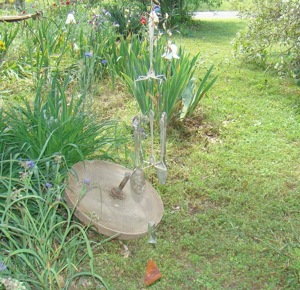 Vintage Silverware Flatware Windchime Copper Glass Garden Sculpture 