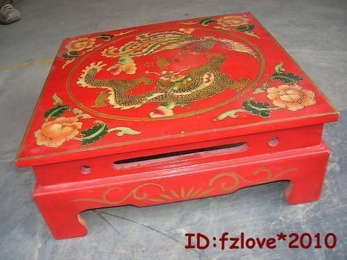 Beautiful Chinese hand painted dragon phoenix wooden red coffee table 
