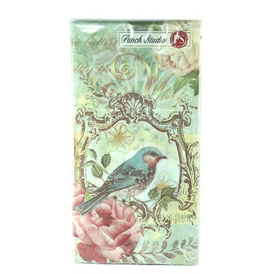 PUNCH STUDIO GUEST TOWEL NAPKINS  #53643 FLORA BIRD