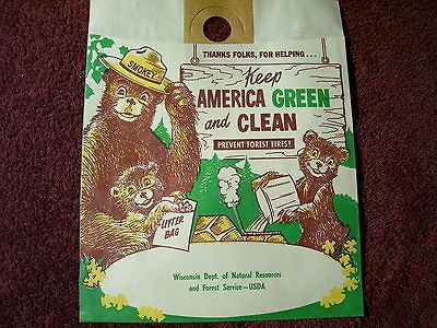 RARE VINTAGE 40s 50s 60s SMOKEY THE BEAR LITTER TRASH BAG AUTO TRUCK 