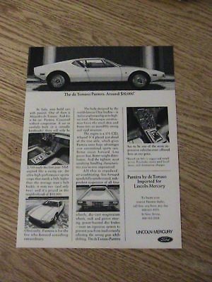 1972 DE TOMASO PANTERA ADVERTISEMENT LINCOLN CAR AD BW