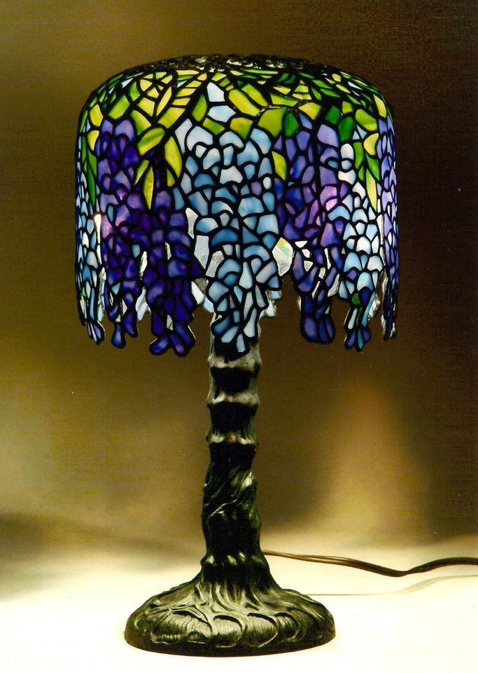 Tiffany Miniature Wisteria Vine Bronze Lamp, Museum Repro., Handel 