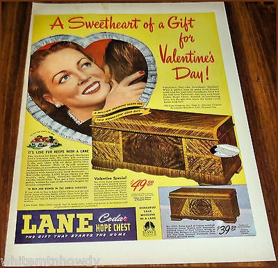 1946 LANE CEDAR HOPE CHEST Print AD Valentines Day Models 2120 & 2101