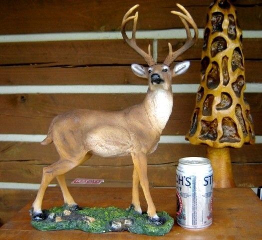 BUCK DEER ANTLER STATUE DEER STANDING 16 LOG CABIN