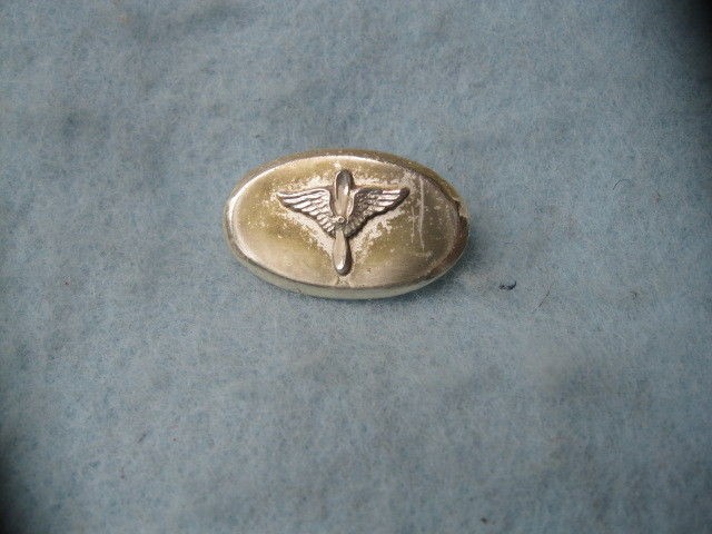 AAF Pilot Sterling Prop & Wings Oval Sweetheart Pin Mkd