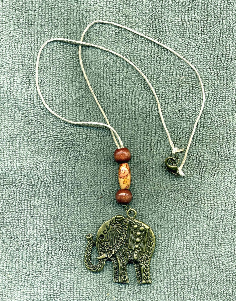 Large Bronze AFRICAN ELEPHANT NEW Hemp Cord Necklace Wood Beads Free 