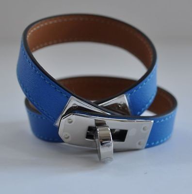BNIB Authentic Hermes Blue hydra Double Tour Bracelet Palladium 