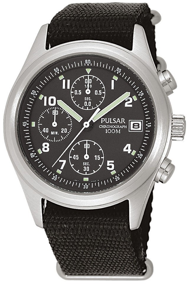 Pulsar PJN299X1 Chronograph Stainless Steel Black Canvas Strap 100M UK 