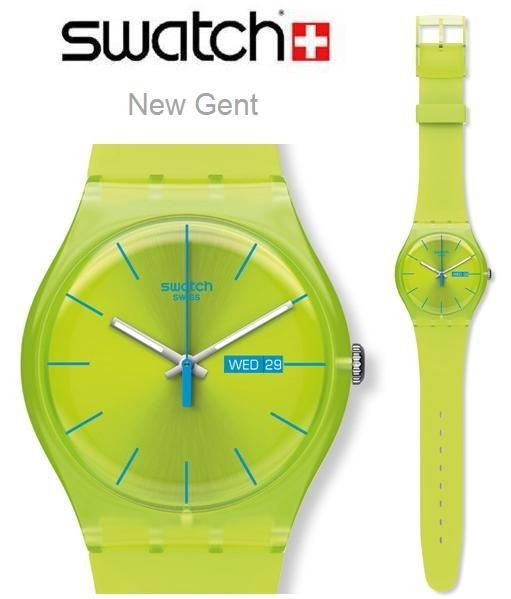   LIME Swatch New Gent LIME REBEL Rubber Strap Mens Unisex Watch SUOG702