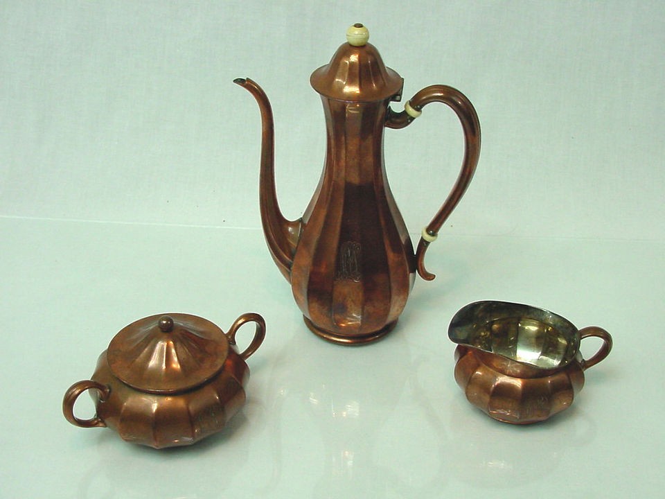 TIFFANY & CO MAKERS ANTIQUE COPPER COFFEE DEMITASSE SET SUPER RARE 