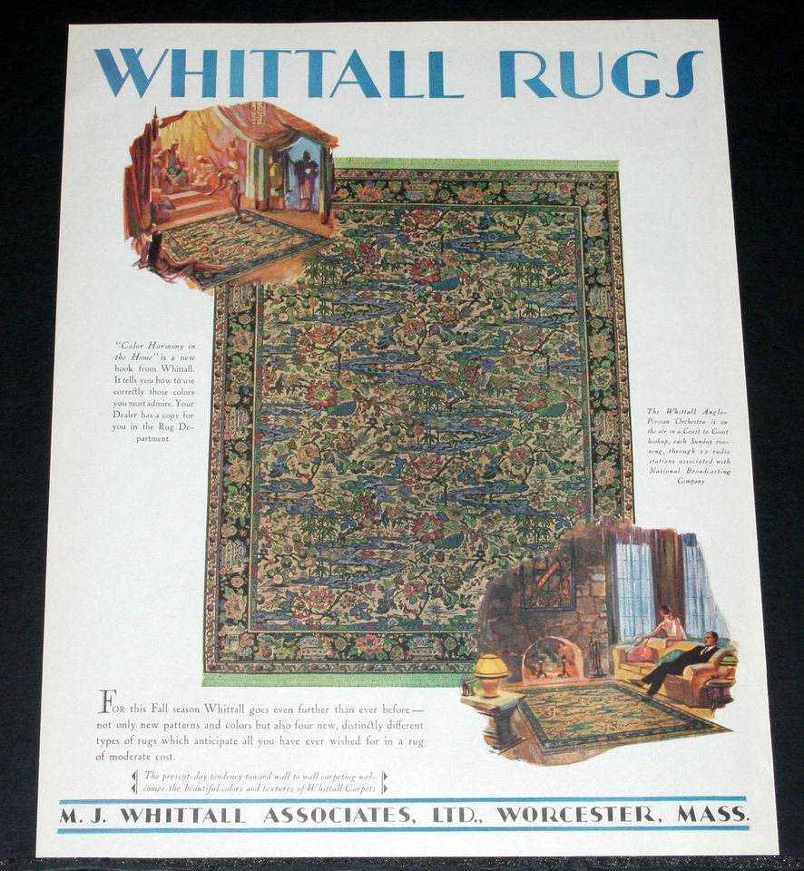 1929 OLD MAGAZINE PRINT AD, WHITTALL RUGS, DISTINCTLY DIFFERENT 