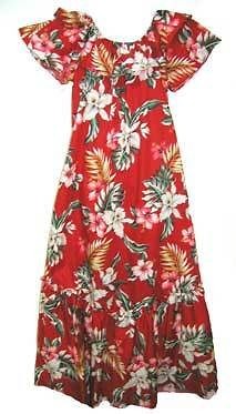 Red Hibiscus Long Traditional Muumuu Red Hawaiian Dress 2XL,3XL,4XL