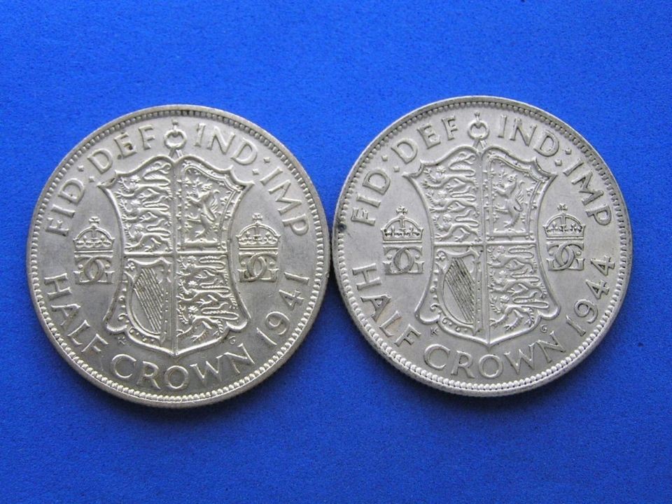   UK Great Britain Lot of 2 Silver Coins.1944 & 1941 Half Crown. 32.3mm