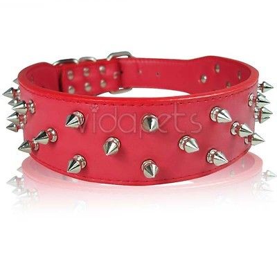 19 22 Red Leather Spiked Dog Collar Large spikes L