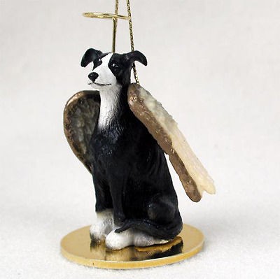 Greyhound Dog Figurine Angel Statue Hand Painted Black & White