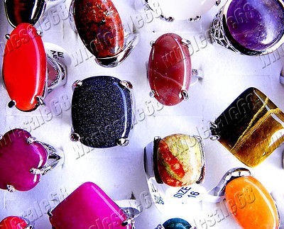 wholesale 15pcs bulk mixed color Natural stone fashion womens silver 