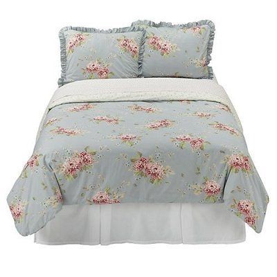 Shabby Chic Blue Hydrangea Rose King Belle Duvet Cover sham set