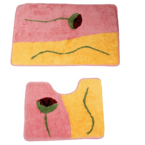 Acrylic Fiber Rectangular+U ​shape Contour Mat /Rug bath mat Pink