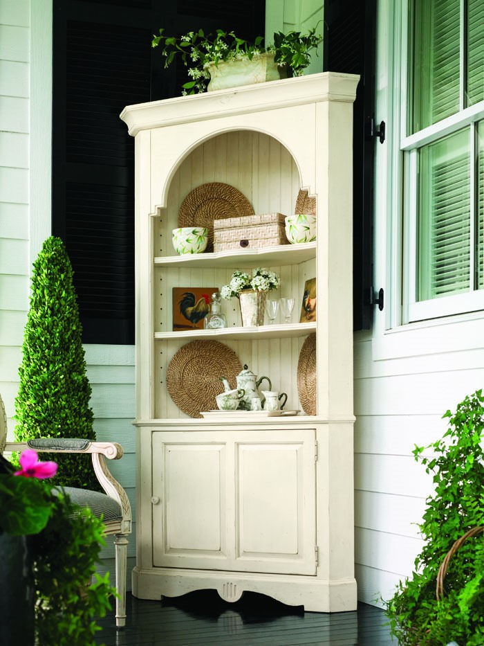 Linen White Country Corner Cabinet Bookshelf