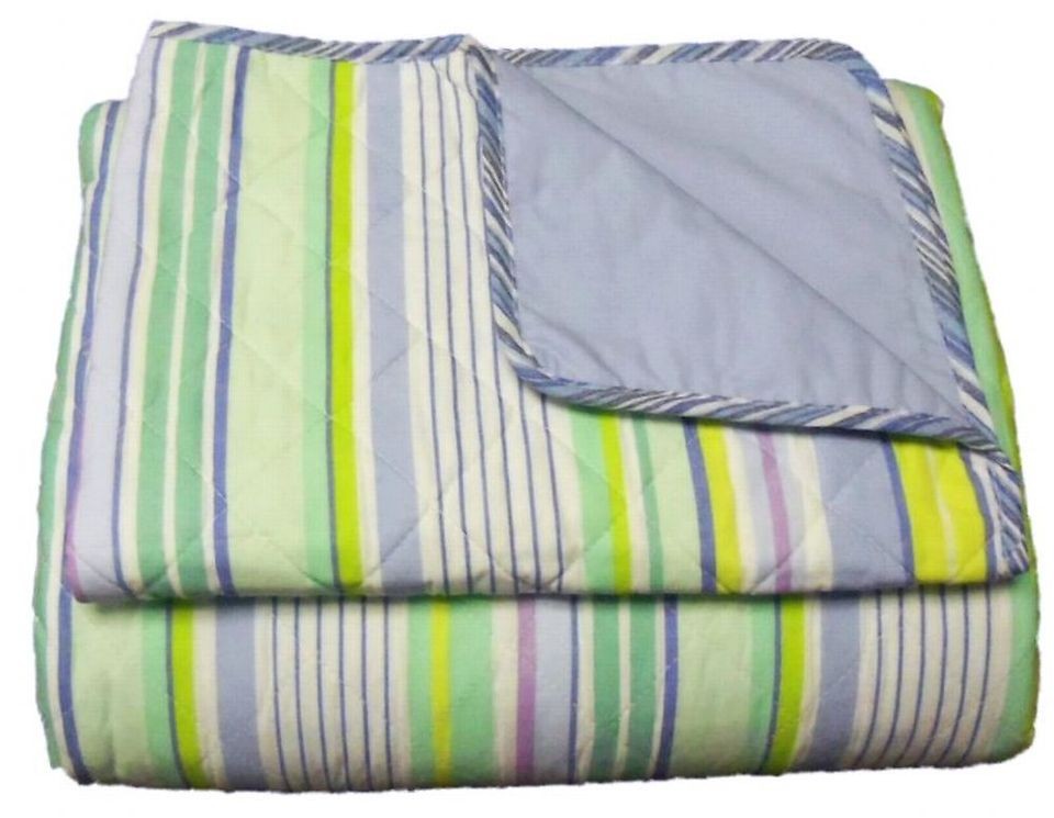 Candy Stripe Mint 250T Cotton Oversize Queen Quilt & Sham Set NEW