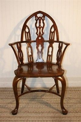 RARE Baker Furniture Co. Vtg Gothic Windsor Stretcher Base Arm Chair