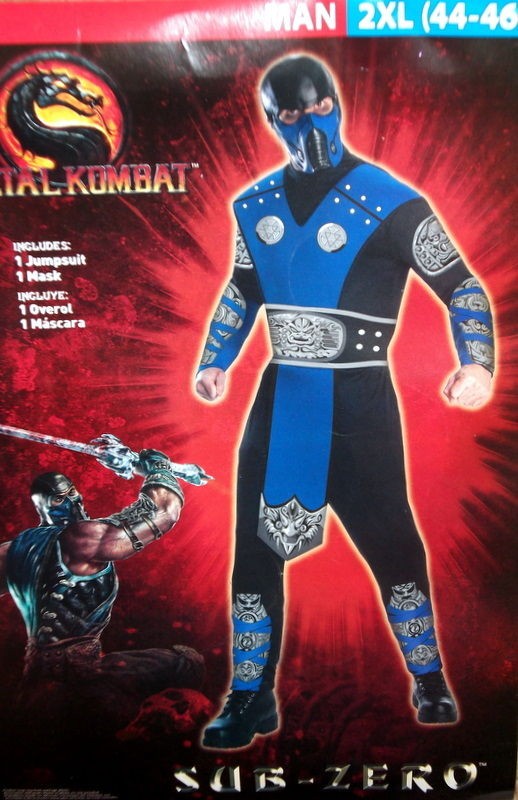 MORTAL KOMBAT Adult Man COSTUME 2XL 44 46 SUB ZERO Blue Combat MASK 