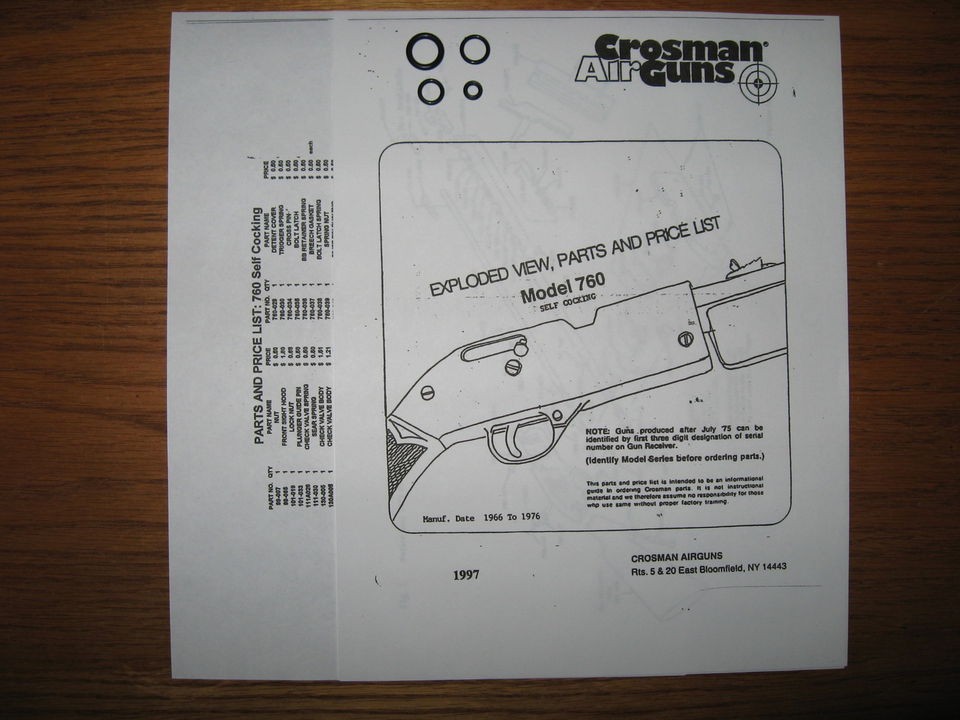 Crosman Crossman 760 Reseal Seal Kit & Exploded View/Parts List