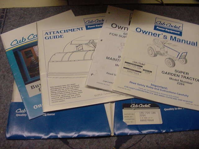 Cub Cadet Model 2284 Super Garden Tractor Owners, Deck and attachment 