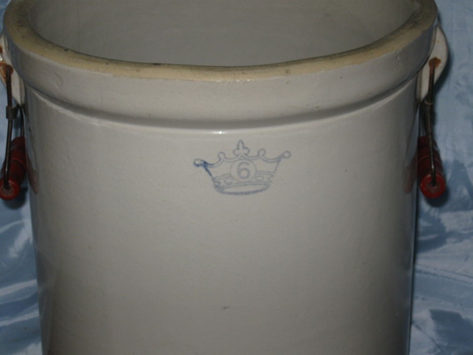   ROBINSON RANSBOTTOM STONEWARE CROCK #6 WITH ORIGINAL BIG RED HANDLES