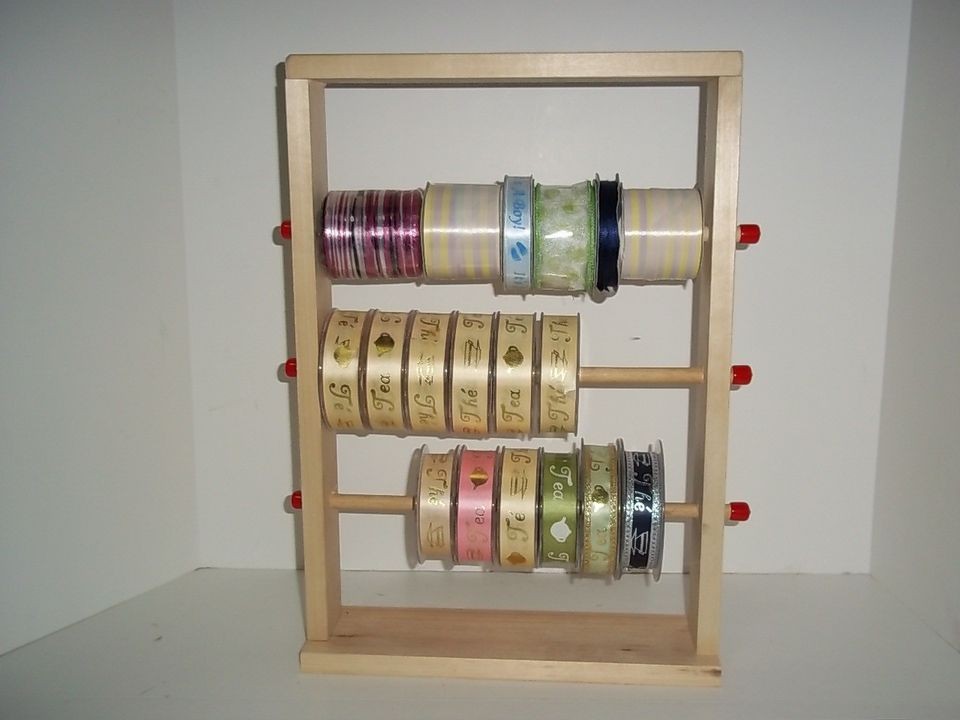 WOOD STORAGE RACK SPOOL RIBBON STICKER ORGANIZER HOLDER