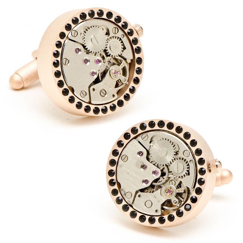   Gold & Black Crystals Watch Movement Cuff Links Cuff links NIB F Sh