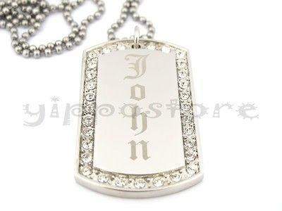 Custom Engraved Stainless Steel Personalized CZ Dog Tag Necklace Free 