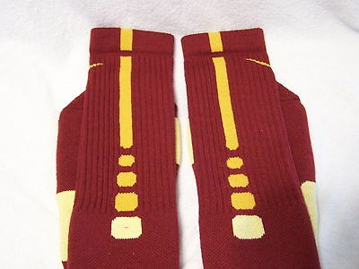 Custom Nike Elite Socks Maroon with Gold Stripes Yellow Large Size 8 