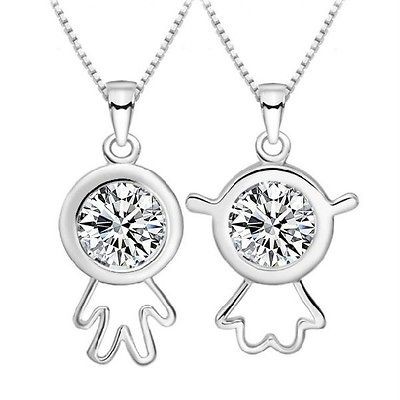   You Little Boy & Girl Pendants 925 Silver Wedding Couple Necklaces