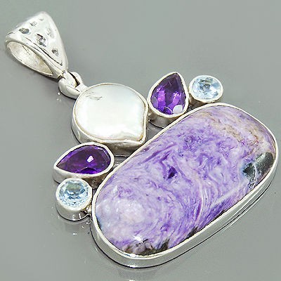   Siberian Charoite Gemstone 925 Sterling Silver Jewelry Pendant Lot#15P