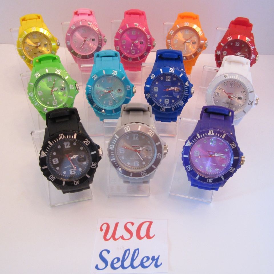   ICE style silicone jelly sport fashion wrist watch with calendar date