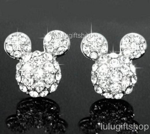 DISNEY MICKEY MOUSE 18K WHITE GOLD PLATED STUDS EARRINGS USE SWAROVSKI 