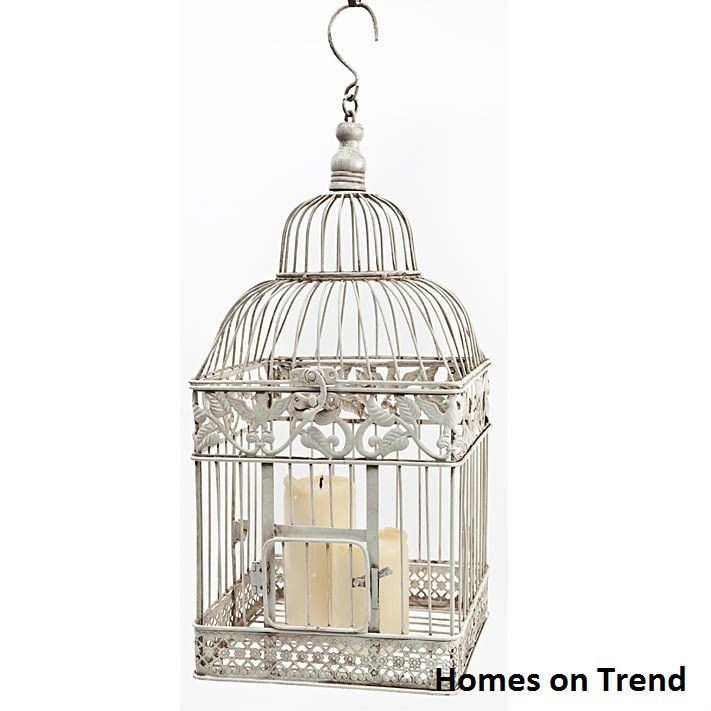 NEW DECORATIVE SQUARE CREAM METAL BIRDCAGE IN 2 SIZES