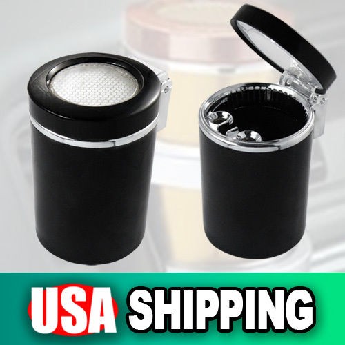 PORTABLE CAR LED LIGHT CIGARETTE ASHTRAY HOLDER BLACK